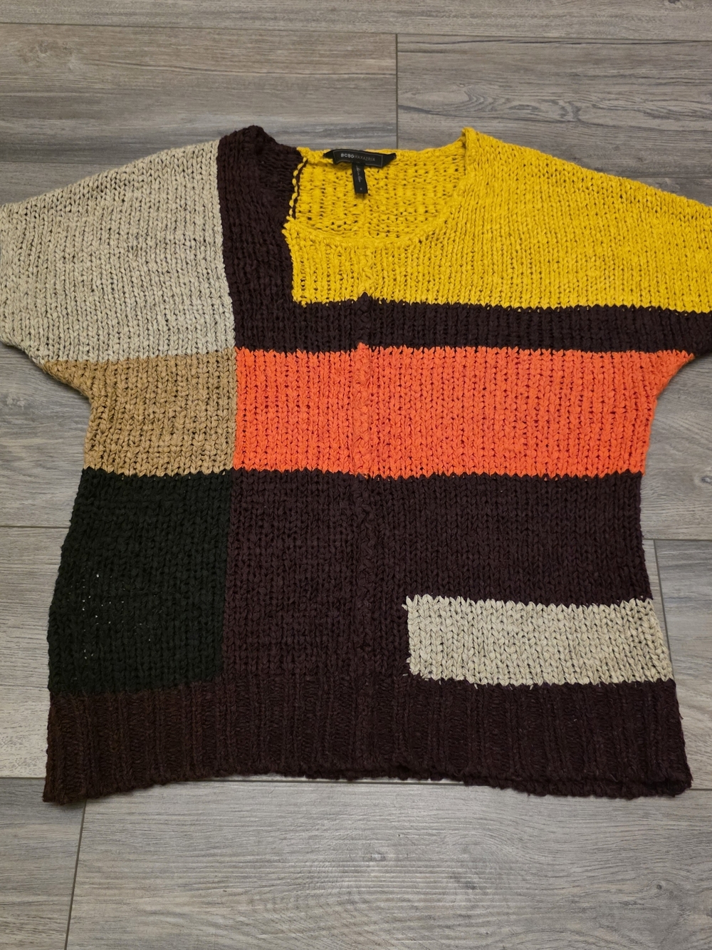 BCBGMAXAZRIA Cayden Colorblock Knit Short Sleeve Sweater Size Small